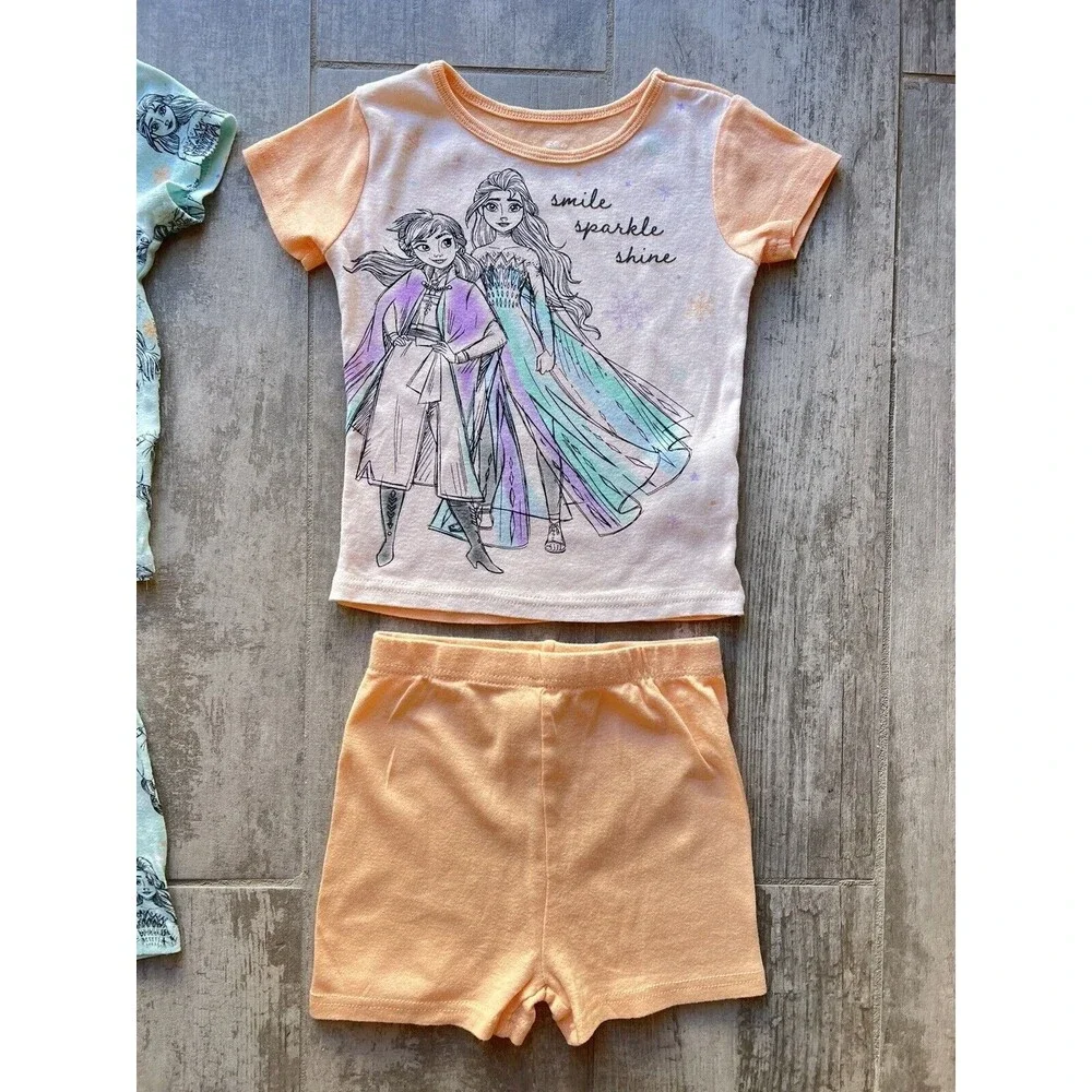 Disney Frozen Girls Pajamas 4 Piece Elsa Anna Cotton Pjs Pajamas Sleep Set 8